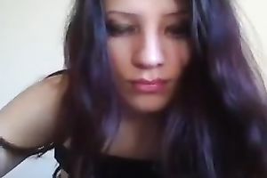 Mesmerizing dark brown legal age teenager beauty on web camera flashing bra buddies