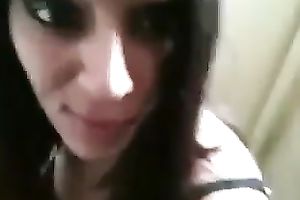 Dark haired dilettante breasty cutie provided me with BJ in the WC