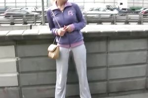 Busty Russian honey in yoga pants has pissing fetish