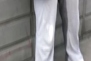 Busty Russian honey in yoga pants has pissing fetish