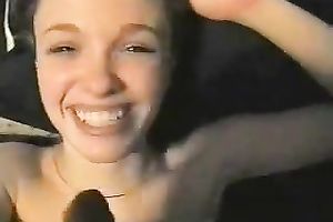 Super cute golden-haired student white women takes my load on her face