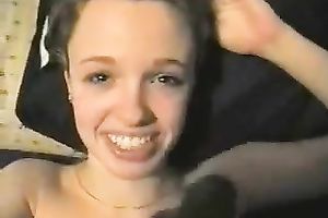 Super cute golden-haired student white women takes my load on her face