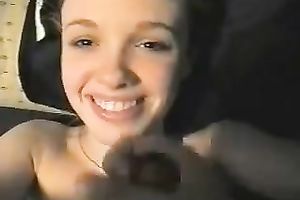 Super cute golden-haired student white women takes my load on her face