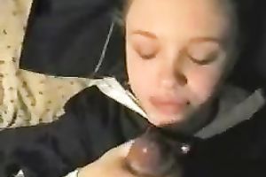 Super cute golden-haired student white women takes my load on her face