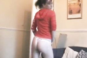 Cute pale skin brunette college girl shows off her ass