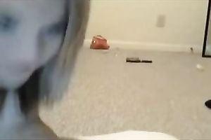 Blonde college skank strips totally on cam