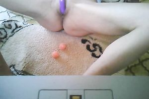 mother I'd like to fuck skank toys her love tunnel with vaginal balls and large marital-device - webcam