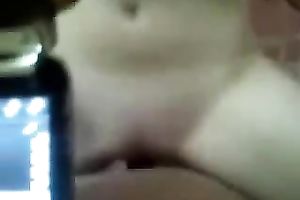 College brunette hair girlfriend is masturbating and cheerful to watch my jock out