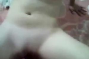 College brunette hair girlfriend is masturbating and cheerful to watch my jock out