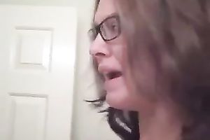 My charming nerdy girlie disrobes to masturbate her twat a bit