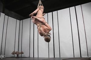 Sizzling sexy breasty naked blond milf hung upside down