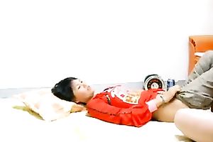 Petite bodied Chinese gal nailed in taut love tunnel in sideways position