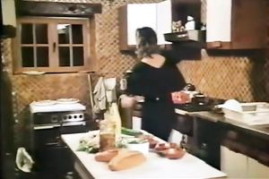 Redhead bimbo teased and fed with 2 dongs at the dining table