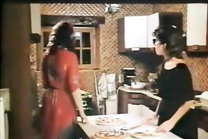 Redhead bimbo teased and fed with 2 dongs at the dining table