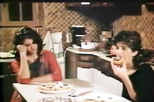 Redhead bimbo teased and fed with 2 dongs at the dining table