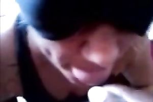 Blindfolded milf amateur wife gobbles my wang on POV sex tape
