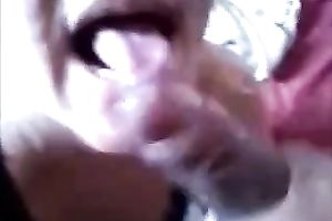 Blindfolded milf amateur wife gobbles my wang on POV sex tape