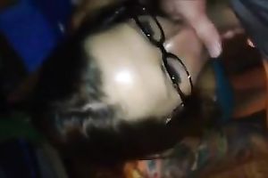 Nerdy tattooed dark head did her most good whilst blowing my lollicock