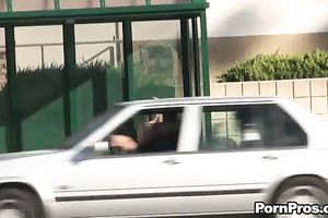 Blonde stranger hottie on the bench acquires a sex toy slap