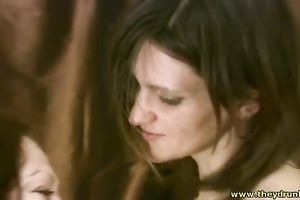Two bawdy quite buxom brunettes are fond of teasing wet cracks in weird way