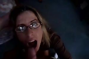 Nerdy mother I'd like to fuck with black hair was rewarded for good BJ with gooey jizz