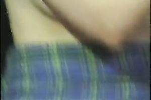 Curly haired youthful lean doxy feeds on large rods on the sofa