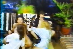 Two bushy chaps with large rods feeding 2 sweethearts on webcam