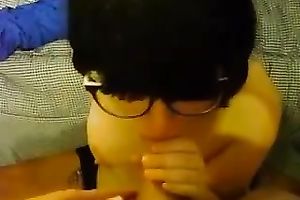 Nerdy short haired cute dark brown blowlerina gives me a fine head