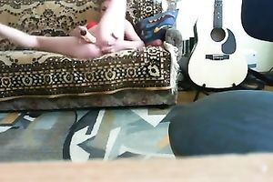 Mature white European white bitch masturbates on self made movie