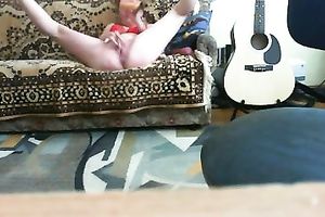 Mature white European white bitch masturbates on self made movie