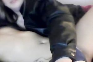 Two youthful bimbos topless on cam caressing every other