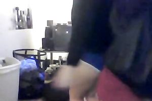 Two youthful bimbos topless on cam caressing every other