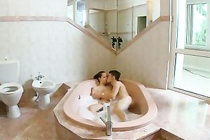 Lusty skinny chick of my buddy got screwed right in the washroom tub