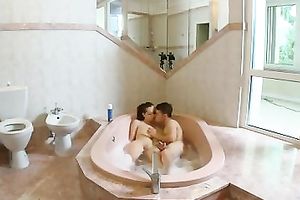Lusty skinny chick of my buddy got screwed right in the washroom tub