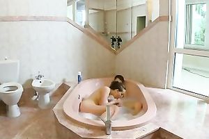 Lusty skinny chick of my buddy got screwed right in the washroom tub