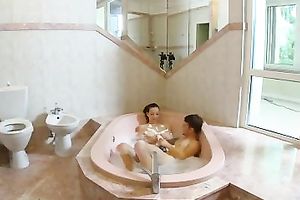 Lusty skinny chick of my buddy got screwed right in the washroom tub