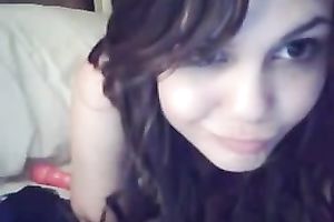 Frisky and hawt dark brown teen on cam fingers and dildofucks herself