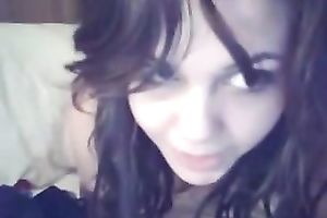 Frisky and hawt dark brown teen on cam fingers and dildofucks herself