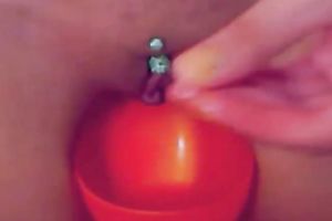 Fake boobed hoe shoving her fuck holes with two sex toys