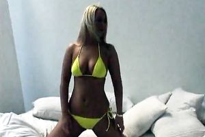 My well shaped white bitch brags off her amazing body in yellow bikini