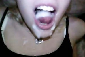 Rapacious party whore sucks my chunky pecker and takes impure mouthful