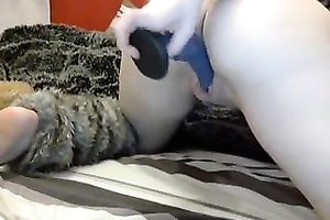 Desirable legal age teenager shoving juicy cookie with large sex toy in amateur video