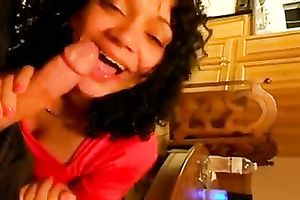 My cute brunette hair girlfriend gives me priceless dilettante oral