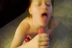 Skanky redhead non-professional legal age teenager sucks my large trickling 10-Pounder like messy floozy