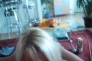 Blond haired whorable doxy of my buddy gives him oral-stimulation and rimjob