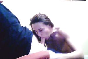 Skinny brunette hair hottie gives me oral stimulation on the hidden web camera