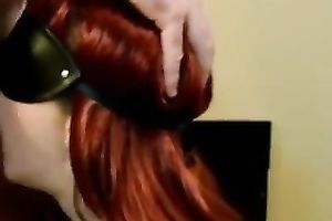 Red haired blindfolded submissive hottie was engulfing long weenie of my buddy