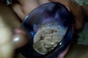 Kinky weird slut makes my buddy's cock cum on ice-cream to eat it