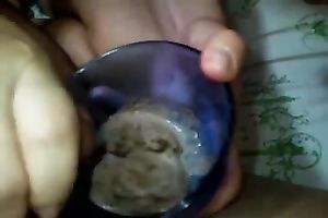 Kinky weird slut makes my buddy's cock cum on ice-cream to eat it