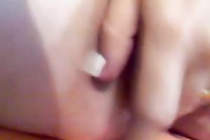 Stunning breasty bombshell rubs her bald kitty for me